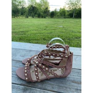 Sam Edelman Dustee Gladiator Sandals Rose Suede Leather Strappy Gold Studded 8